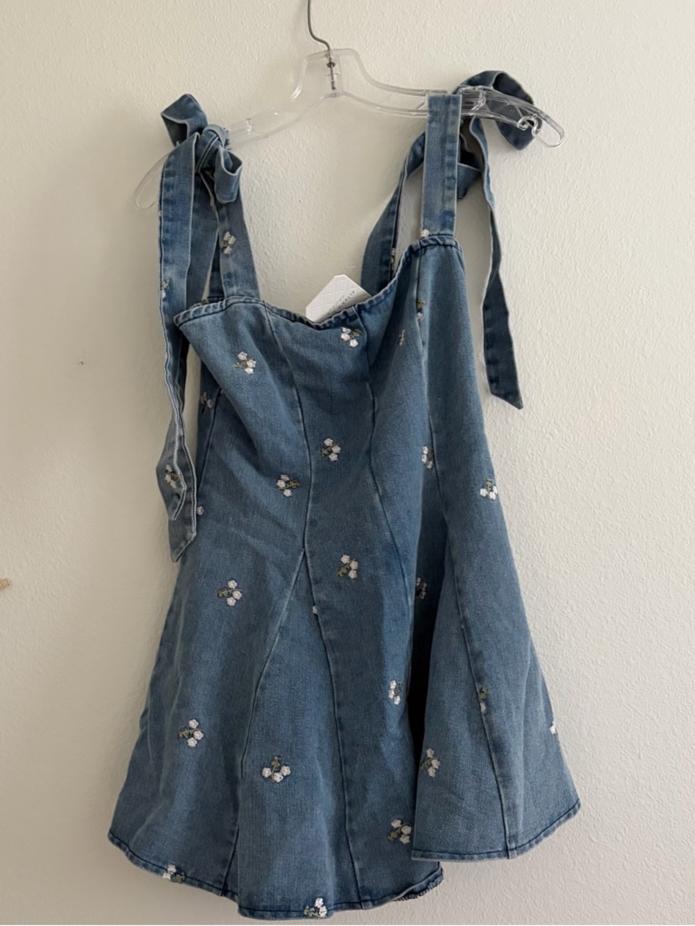 Altar'd State Blue Denim Floral Tie-ShoulderDress
